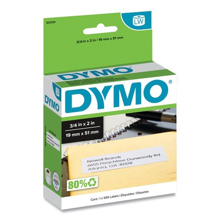 DYMO Address Label, 3/4"x2", 500/Roll, White 30330
